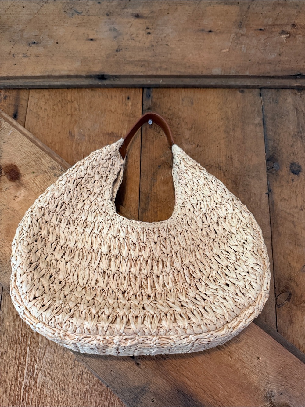 Ann Taylor Natural Woven Straw Hobo with Brown Handle